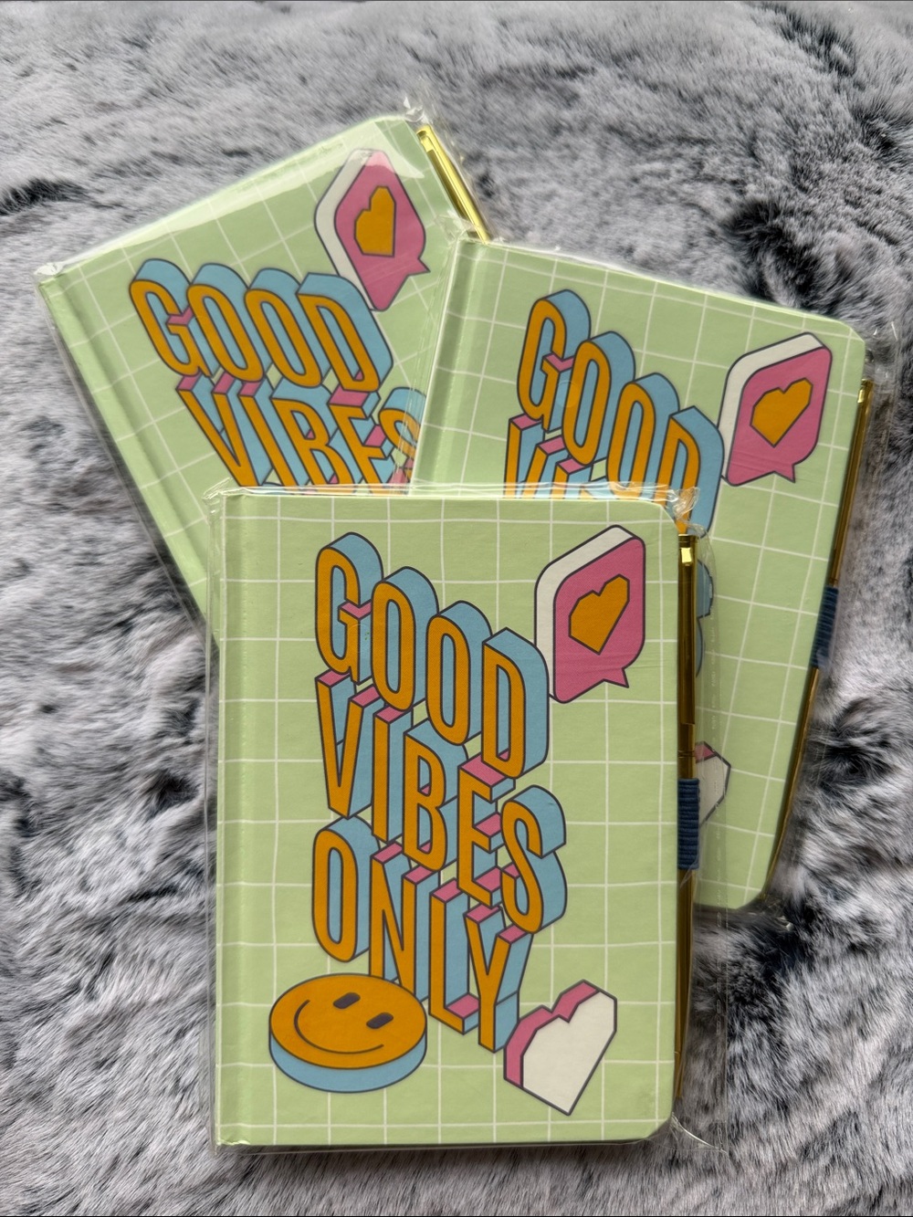 3pc LOT Good Vibes Only blank journal notebooks with gold pen >> NWT
